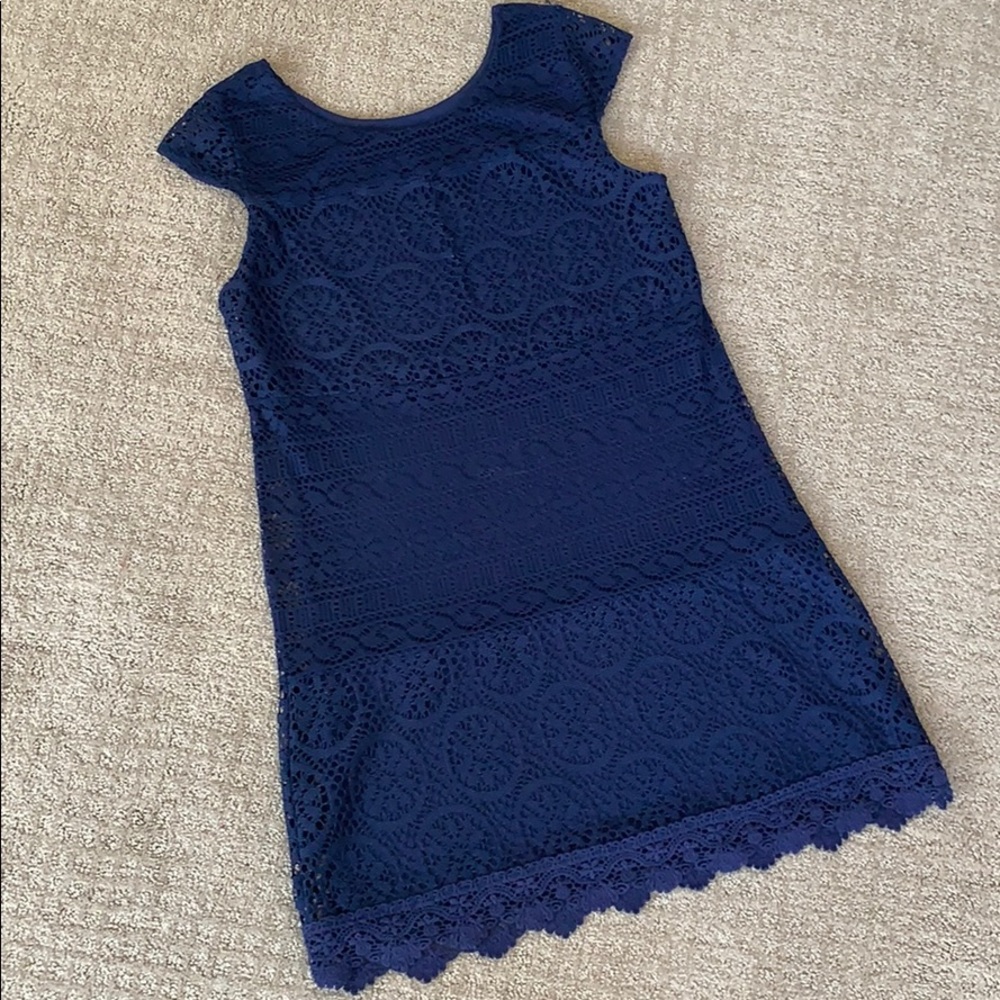 Navy blue crochet dress.